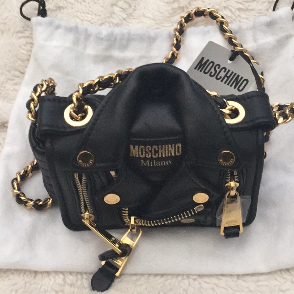 MOSCHINO leather biker jacket cross body bag